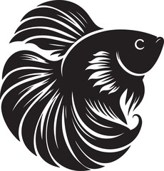 Elegant Black and White Betta Fish Silhouette