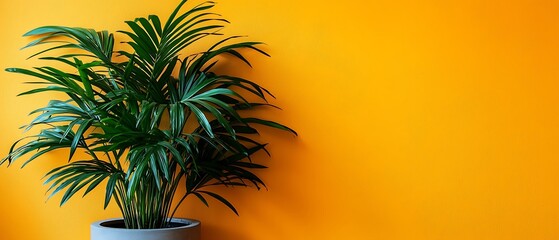 Lush Green Plant Against Bright Yellow Wall for Modern Decor