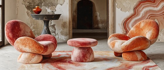 Stylish and Cozy Retro Chairs with Complementary Round Table