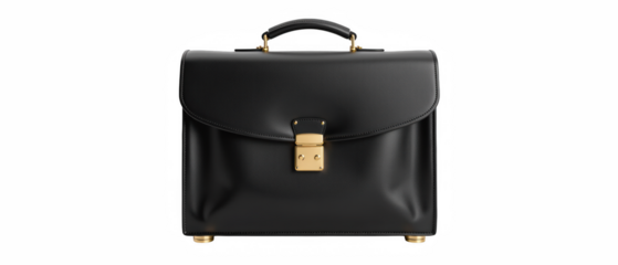 Elegant black leather briefcase with gold hardware, perfect for professionals seeking style and functionality