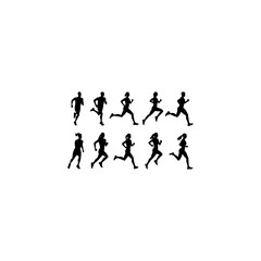 Black silhouettes of runners on white background 
