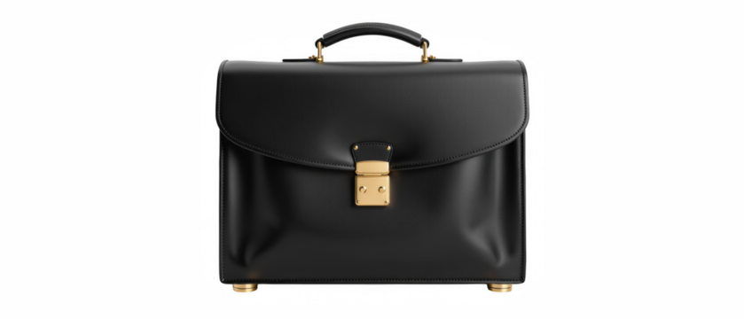 Elegant black leather briefcase with gold hardware, perfect for professionals seeking style and functionality