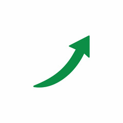 Green curved arrow pointing upwards and to the right on a white background