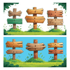 Set of Empty Rustic Directional Signs
