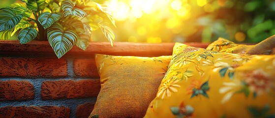 Cozy Outdoor Space with Bright Pillows and Lush Greenery