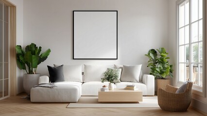 modern living room interior The canvas inside the frame mockup
