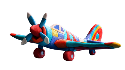 Colorful Handmade Wooden Airplane Model Toy Red Blue Yellow Green isolated on a transparent background