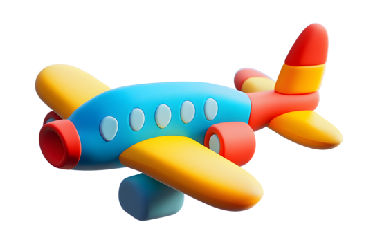 Cartoon Airplane Blue Yellow Red Orange Wings Toy Flight Travel Childrens Illustration isolated on a transparent background