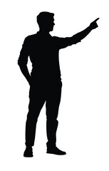 Silhouette of man pointing direction business leader showing way forward guidance strategy success concept