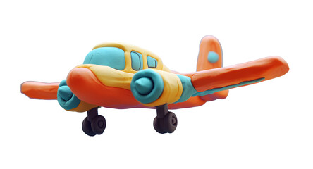 Playful Clay Airplane Model Orange Yellow Teal Blue isolated on a transparent background
