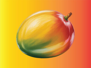 Ripe mango with blended yellow orange red green background fruit tropical
