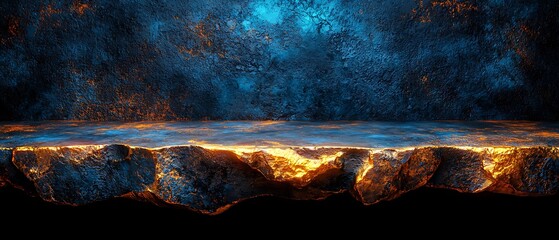 Vibrant Abstract Landscape with Fiery Edge and Blue Background