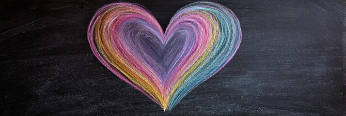 Hand-drawn Glowing Pride Heart on Chalkboard Showcases Colorful Artistry and Symbols of Love and Acceptance