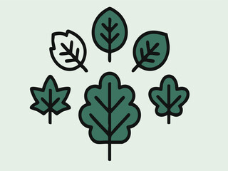 Various green leaves with black outlines leaf nature