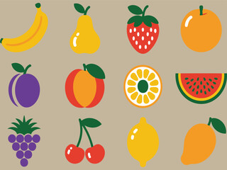 Yellow banana pear strawberry orange plum peach citrus watermelon grapes cherries lemon mango