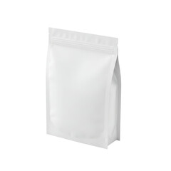 Blank white resealable pouch bag with zipper closure isolated on transparent background