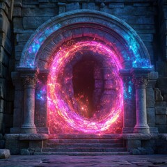 Fototapeta premium an enchanted portal isolated on a minimalistic background lifelike textures capturing ancient stone archways with swirling vibrant light