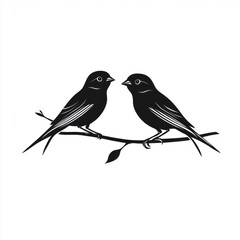Fototapeta premium Two birds on a branch. Silhouette art