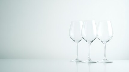 Fototapeta premium Elegant Still Life Three Empty Wine Glasses On A Light Background