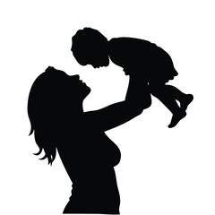 Mother Holding Baby Silhouette, Loving Mom and Child Vector Illustration
