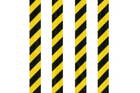 Warning striped tape marking restricted perimeter with black and yellow diagonal lines on transparent surface