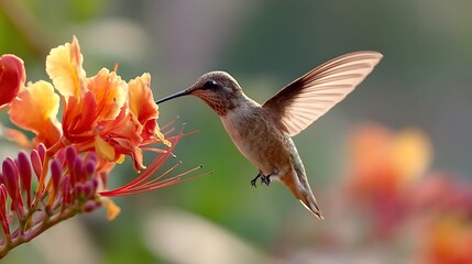 Naklejka premium Hummingbird Flying Next to Flower