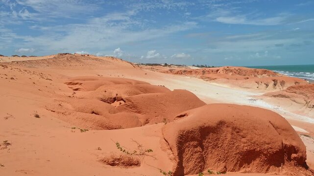 The rock formations at Canoa Quebrada Beach at Canoa Quebrada, state of Ceara in Brazil