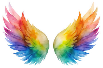 Obraz premium Vibrant watercolor rainbow angel wings isolated on transparent background