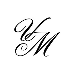 Elegant VM Monogram Logo in Black Script &ndash; Luxury Calligraphy Initial Design on White Background	
