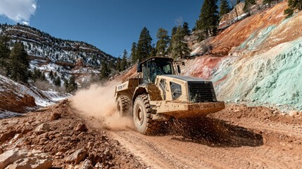 Heavy duty truck navigating a rugged mountain road