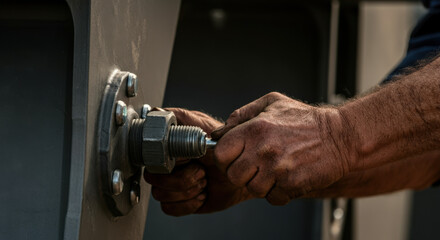 Hands Tightening Bolt on Industrial Machinery