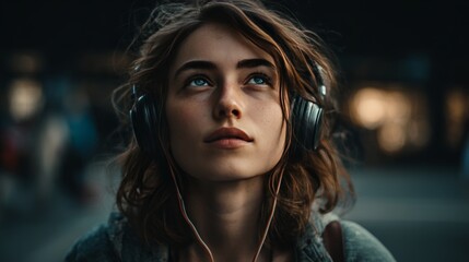 Thoughtful Young Woman Enjoying Music Outdoors