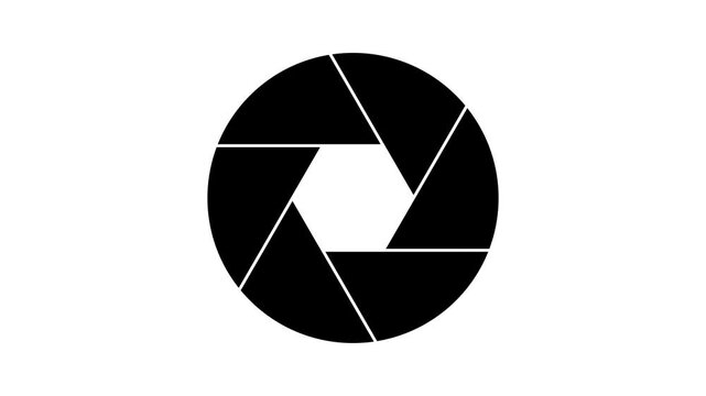 Camera aperture opening and closing icon animation with white background.
