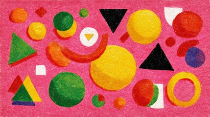 Colorful Abstract Shapes on Pink Background