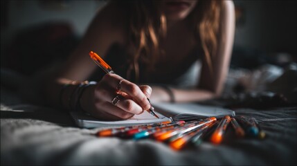 Creative Writing Session with Colorful Pens