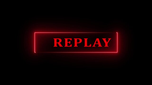 Red replay button animation with red neon circle.