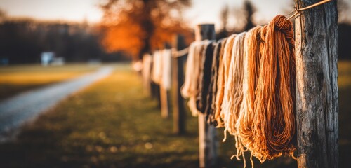 Naturally dyed yarns hanging in open air