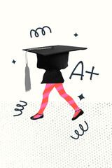 Trend artwork banner sketch 3D collage of half body girl legs walk mark excellent uniform...