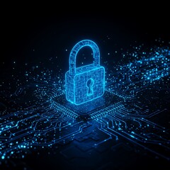 Digital padlock icon symbolizes internet data protection and network security system