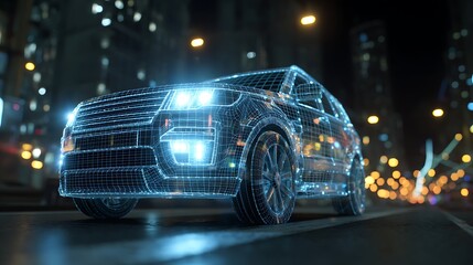 Car Wireframe in City at Night