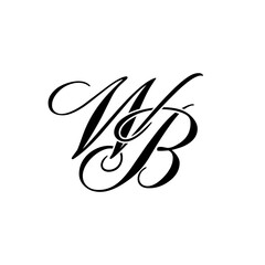 Elegant WB Monogram Logo in Black Script &ndash; Luxury Calligraphy Initial Design on White Background	
