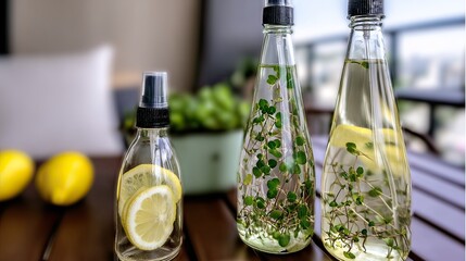Balcony DIY lemon herb cleaner spray bottles