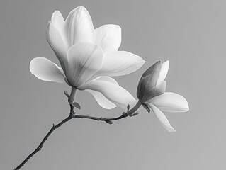 Two magnolia blossoms, monochrome