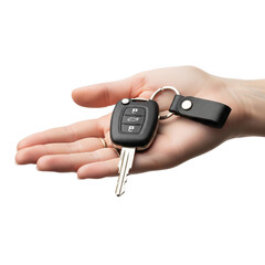 Hand holding a car key isolated on transparent background