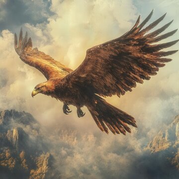 an enchanted roc isolated on a minimalistic background lifelike textures capturing a colossal bird with expansive wings and intricate feather details