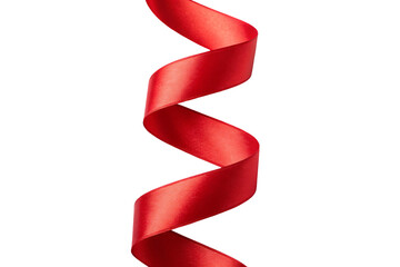 Red ribbon flowing in graceful spiral with multiple curves and twists, isolated on a transparent background