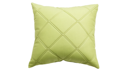 Soft green decorative pillow with diamond stitching square cushion design isolated on white background suitable for home decor and interior styling