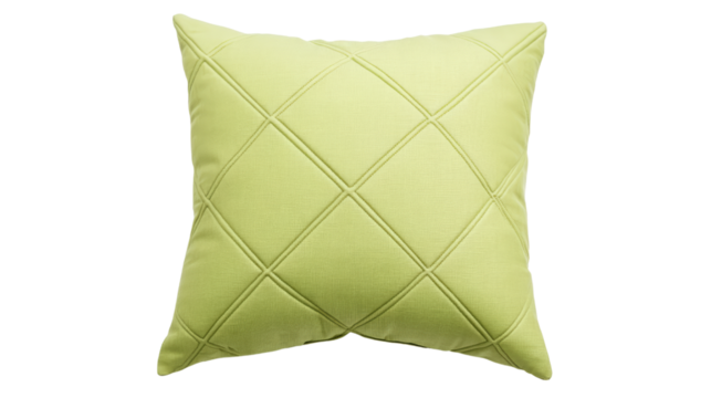 Soft green decorative pillow with diamond stitching square cushion design isolated on white background suitable for home decor and interior styling