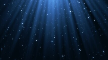 christmas and new year blue motion background with shiny stars glitter and particles falling and light flare, social media design element - Powered by Adobe