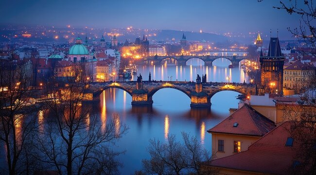 Prague cityscape at twilight